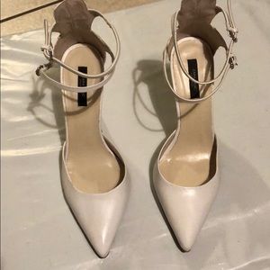 Zara White Leather Strap Heels